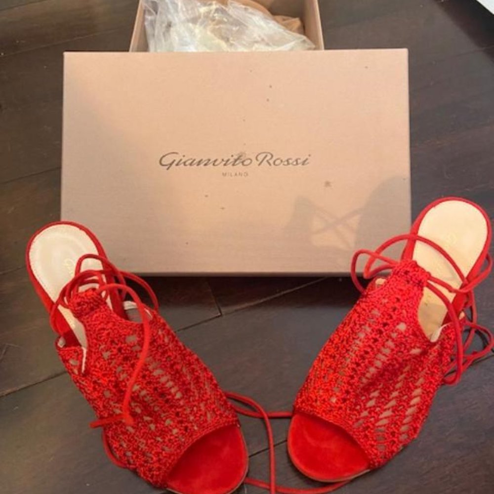 Italian made crochet gladiator red heels - Picture 6 of 6